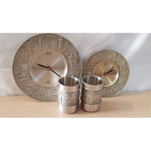 676 - 'Singapore' Royal Selangor Pewter Souvenirs; 2 x Wall Clocks (Ø: 20 and 15cm, Untested), Together wi... 