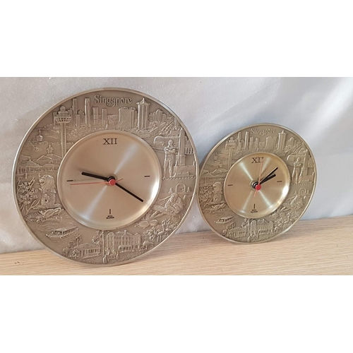 676 - 'Singapore' Royal Selangor Pewter Souvenirs; 2 x Wall Clocks (Ø: 20 and 15cm, Untested), Together wi... 