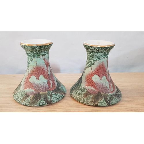 682 - Pair of Ceramic Candle Holders (H: 10cm) and 3 x Matching Large Lidded Trinket Boxes, (Ø: 11.5cm), (... 