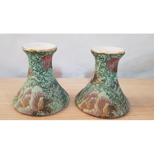 682 - Pair of Ceramic Candle Holders (H: 10cm) and 3 x Matching Large Lidded Trinket Boxes, (Ø: 11.5cm), (... 