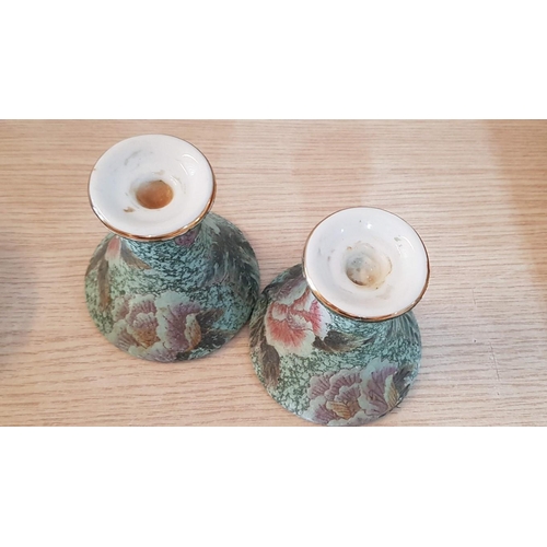 682 - Pair of Ceramic Candle Holders (H: 10cm) and 3 x Matching Large Lidded Trinket Boxes, (Ø: 11.5cm), (... 