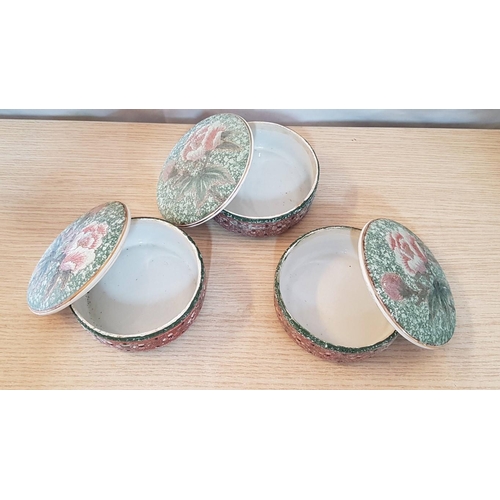 682 - Pair of Ceramic Candle Holders (H: 10cm) and 3 x Matching Large Lidded Trinket Boxes, (Ø: 11.5cm), (... 