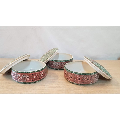 682 - Pair of Ceramic Candle Holders (H: 10cm) and 3 x Matching Large Lidded Trinket Boxes, (Ø: 11.5cm), (... 