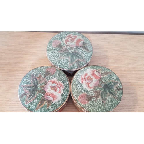 682 - Pair of Ceramic Candle Holders (H: 10cm) and 3 x Matching Large Lidded Trinket Boxes, (Ø: 11.5cm), (... 