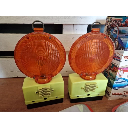 158 - Collection of Outside Warning Lights, Signal Lights (2 Boxes), Plastic Bulk Head Lights and Camping ... 