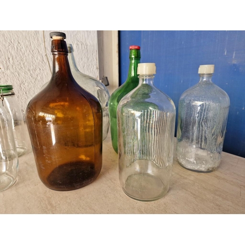 161 - Collection of 7 x Assorted Vintage Glass Bottles & Demi-Johns, Incl. Green, Brown and Clear Glass, (... 