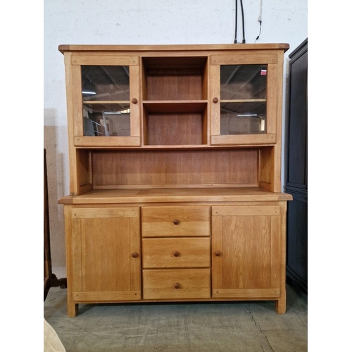 494 - Solid Oak Dresser with 2 x Glazed Display Cupboards and Open Shelf, Over 3-Drawers and 2 x Cupboards... 