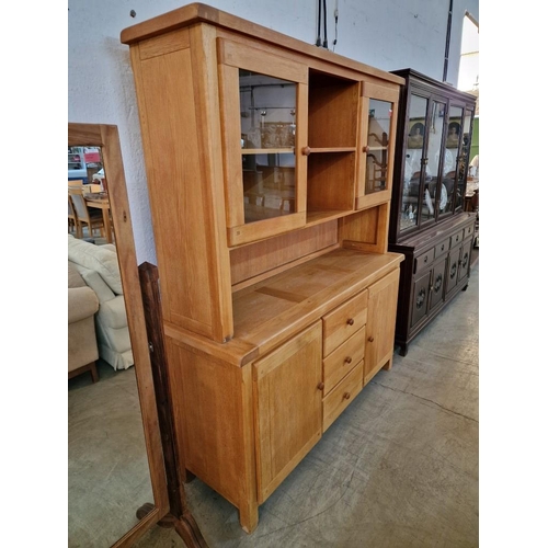 494 - Solid Oak Dresser with 2 x Glazed Display Cupboards and Open Shelf, Over 3-Drawers and 2 x Cupboards... 