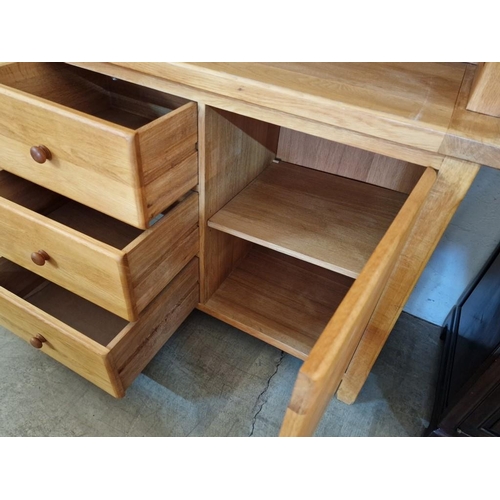 494 - Solid Oak Dresser with 2 x Glazed Display Cupboards and Open Shelf, Over 3-Drawers and 2 x Cupboards... 