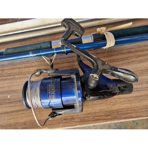 519 - 2 x Sea Fishing Rods and Beach Rod Rest; Leeda Merit Beach 3.6m (A6238) with Shakespeare XK3000 Reel... 