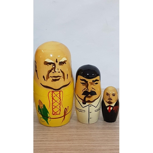 111 - Set of 5 x Matryoshka, Russian Nesting Dolls, Soviet Leaders; Gorbachev, Brechnev, Khrushchev, Stali... 