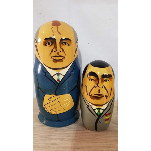 111 - Set of 5 x Matryoshka, Russian Nesting Dolls, Soviet Leaders; Gorbachev, Brechnev, Khrushchev, Stali... 