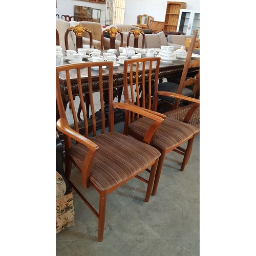 120 - Pair of 1970's Teak Armchairs with Shaped Slatted Back and Upholstered Seat, (2)