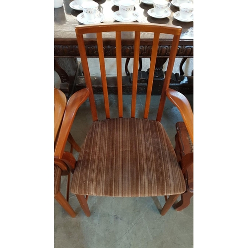 120 - Pair of 1970's Teak Armchairs with Shaped Slatted Back and Upholstered Seat, (2)