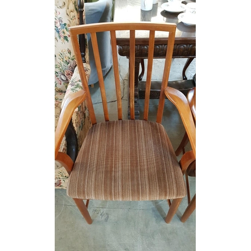 120 - Pair of 1970's Teak Armchairs with Shaped Slatted Back and Upholstered Seat, (2)