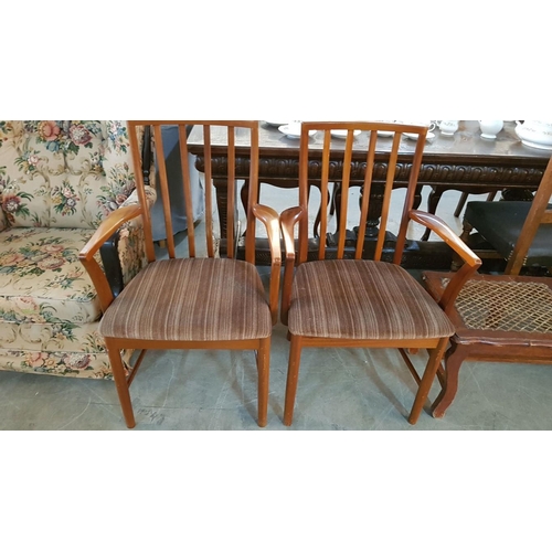 120 - Pair of 1970's Teak Armchairs with Shaped Slatted Back and Upholstered Seat, (2)