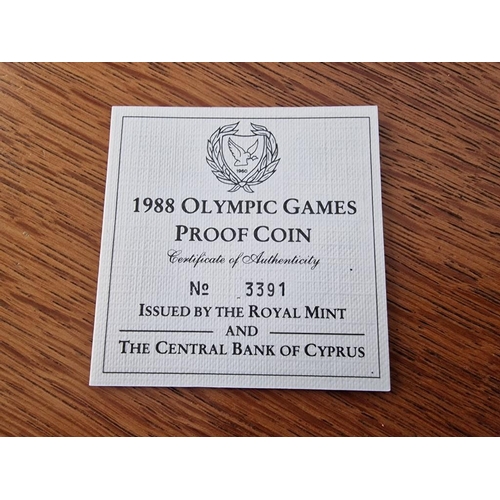 10 - Cyprus Silver Coin Set; 1988 Olympic Games Proof Coins, £1 and 50 Cents in Capsules and Presentation... 