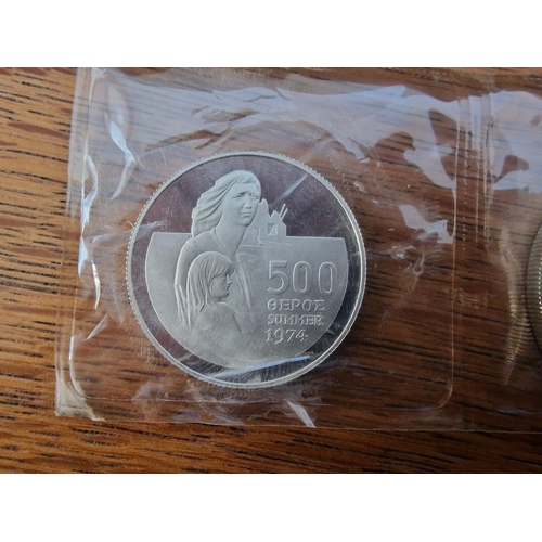 15 - Cyprus Silver Coin Set; 1976 One Pound and 500 Mils Cyprus Silver Proof Coins, Still Sealed in Prese... 