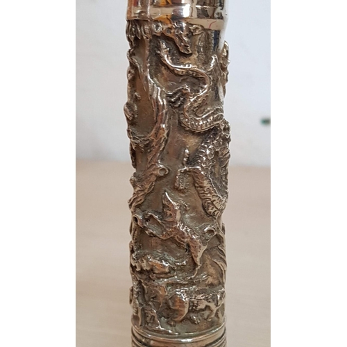 40 - Pair of Shanghai Tang Silver Plated Lunar Candlesticks, (Approx. H: 19.5cm each), (2)