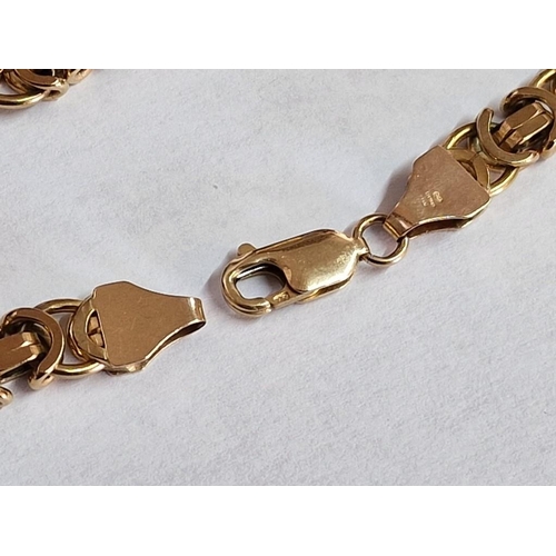 19 - Elegant and Heavy 9ct Gold Byzantine Link Necklace, (Approx. L: 52cm, 45.5g)