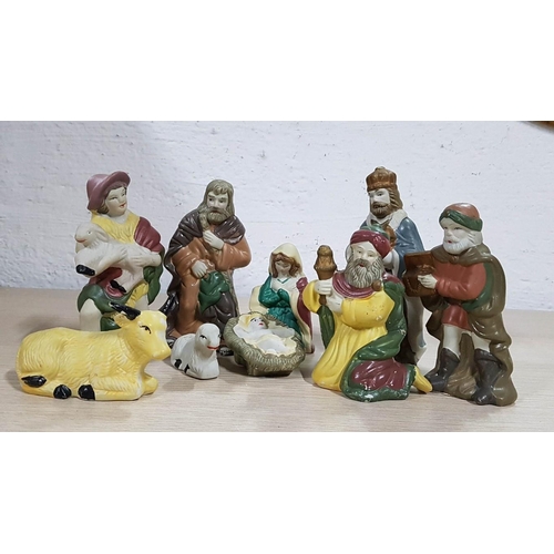 91 - Christmas Ceramic Nativity Scene Figurines, (9)