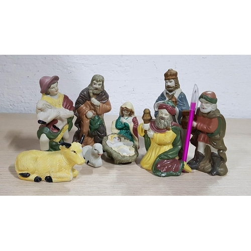 91 - Christmas Ceramic Nativity Scene Figurines, (9)