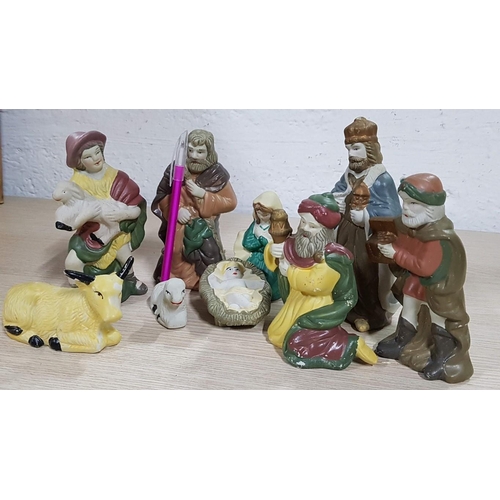 91 - Christmas Ceramic Nativity Scene Figurines, (9)