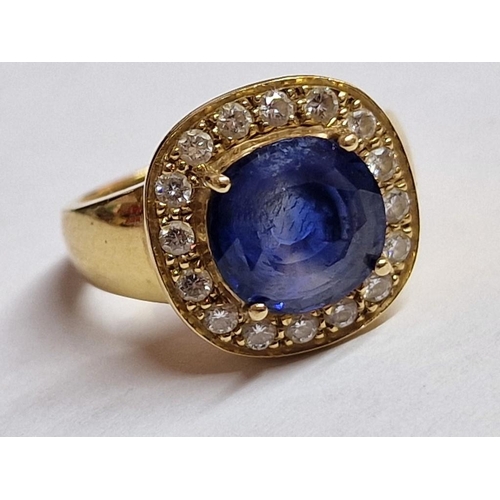 75 - Stunning 18ct Gold, Ceylon Sapphire and Diamond Ring; 2.026ct Sapphire, (Rectangular Cut with Rounde... 