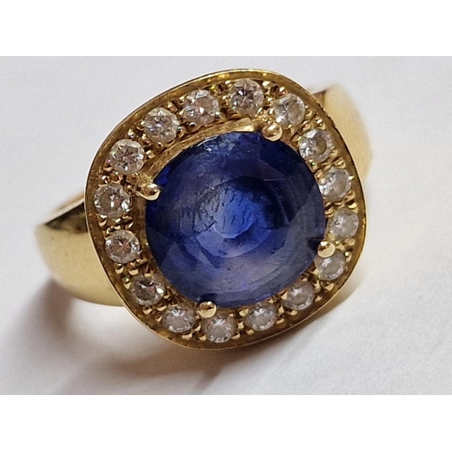 75 - Stunning 18ct Gold, Ceylon Sapphire and Diamond Ring; 2.026ct Sapphire, (Rectangular Cut with Rounde... 