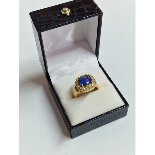 75 - Stunning 18ct Gold, Ceylon Sapphire and Diamond Ring; 2.026ct Sapphire, (Rectangular Cut with Rounde... 