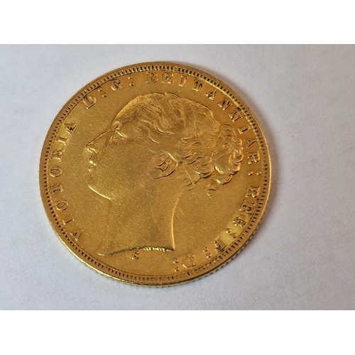 20 - British 1874 S Queen Victoria 'Young Head' One Sovereign (Full) Gold Coin, (Approx. 7.98g, Ø: 22mm, ... 