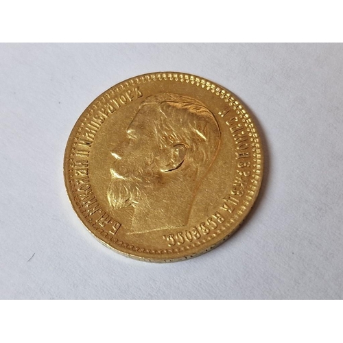 24 - Russian 1899 5 Roubles Nicholas II Gold Coin, (Approx. 4.3g, Ø: 18.5mm, 21.6ct Gold)

* Tested with ... 