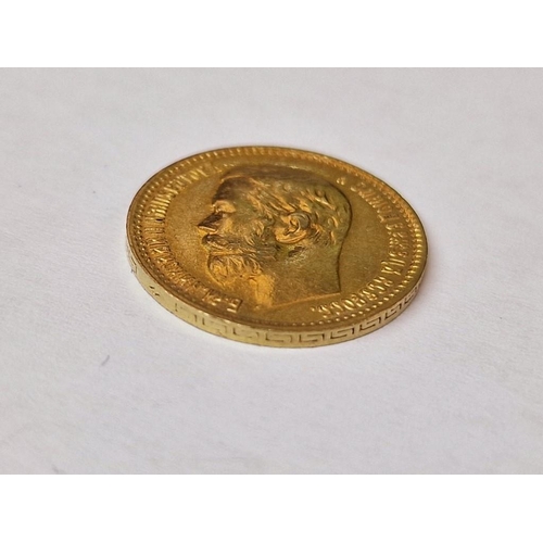 24 - Russian 1899 5 Roubles Nicholas II Gold Coin, (Approx. 4.3g, Ø: 18.5mm, 21.6ct Gold)

* Tested with ... 