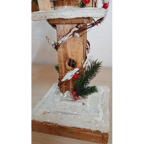 26 - Snow Topped Wooden Lamp Post (H: 44cm) and Santa Figure Carrying Gifts, (H: 37cm), (2)