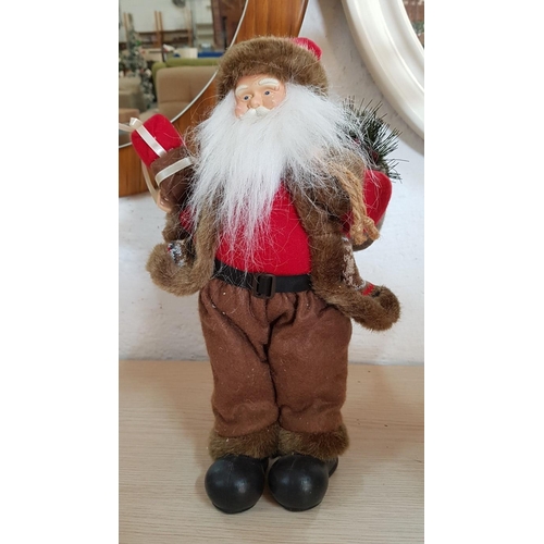 26 - Snow Topped Wooden Lamp Post (H: 44cm) and Santa Figure Carrying Gifts, (H: 37cm), (2)