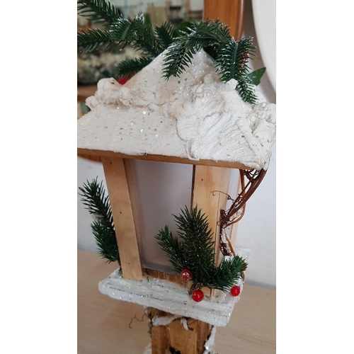 26 - Snow Topped Wooden Lamp Post (H: 44cm) and Santa Figure Carrying Gifts, (H: 37cm), (2)