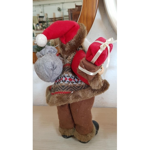 26 - Snow Topped Wooden Lamp Post (H: 44cm) and Santa Figure Carrying Gifts, (H: 37cm), (2)