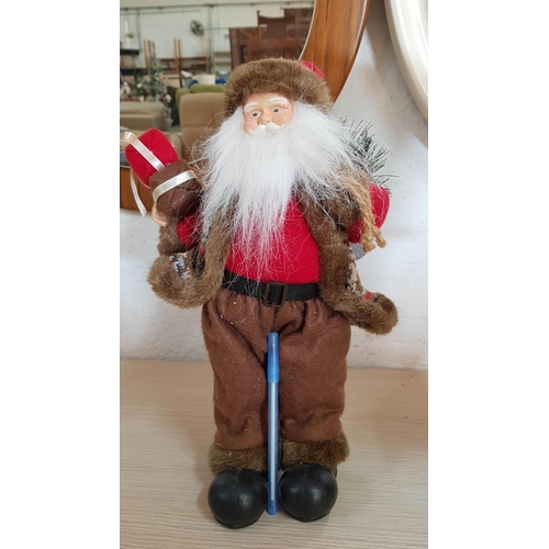 26 - Snow Topped Wooden Lamp Post (H: 44cm) and Santa Figure Carrying Gifts, (H: 37cm), (2)