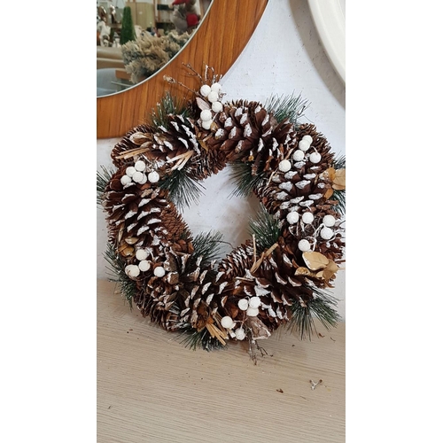 31 - Christmas Decoration; Wall / Door Wreaths, One with Lights, (Ø: 55cm), the Other with Pine Cones (Ø:... 