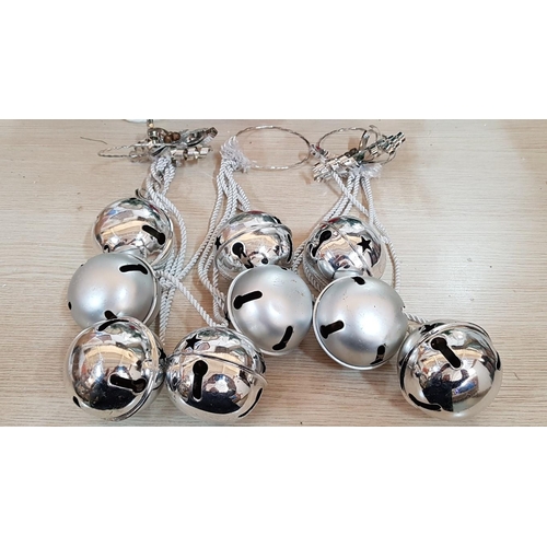 41 - 3 x Small Artificial Christmas Trees (H: 36cm each), Together with Silver Tone Hanging Nesting Jingl... 