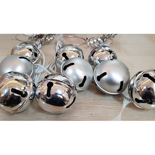 41 - 3 x Small Artificial Christmas Trees (H: 36cm each), Together with Silver Tone Hanging Nesting Jingl... 