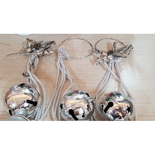 41 - 3 x Small Artificial Christmas Trees (H: 36cm each), Together with Silver Tone Hanging Nesting Jingl... 