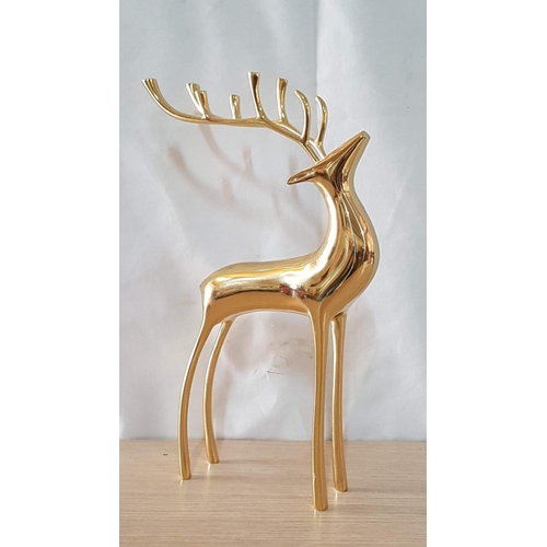 66 - Brass Effect Deer / Reindeer Ornament, (Approx. H: 34cm)