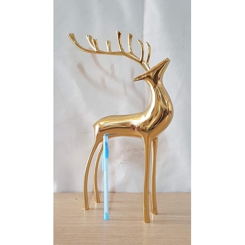 66 - Brass Effect Deer / Reindeer Ornament, (Approx. H: 34cm)