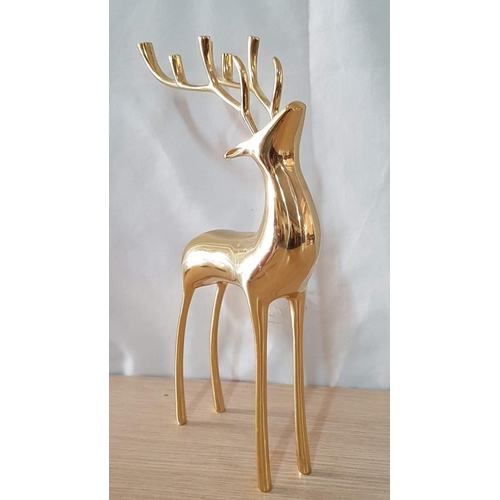 66 - Brass Effect Deer / Reindeer Ornament, (Approx. H: 34cm)