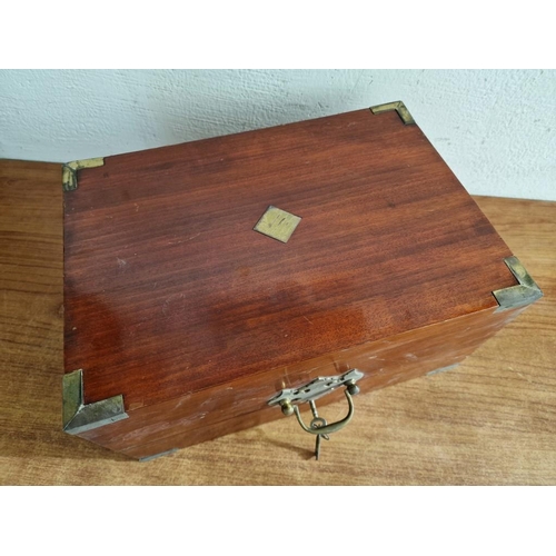 87 - Antique Writing Slope / Travelling Table-Top Opening Box with Brass Corners, Carrying Handle, Lock &... 