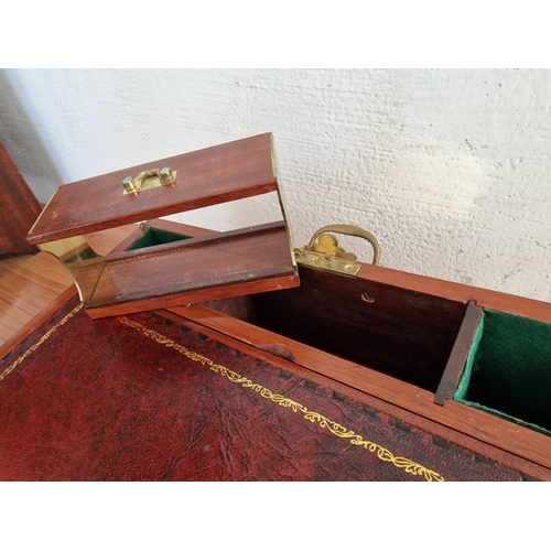 87 - Antique Writing Slope / Travelling Table-Top Opening Box with Brass Corners, Carrying Handle, Lock &... 