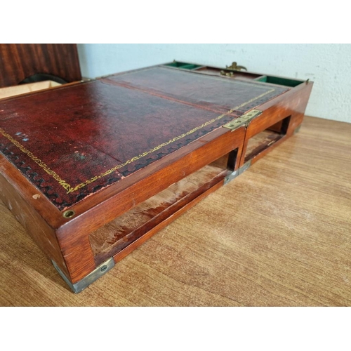 87 - Antique Writing Slope / Travelling Table-Top Opening Box with Brass Corners, Carrying Handle, Lock &... 