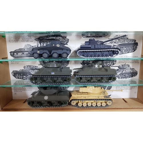 82 - Display Cabinet with Collection of Vintage Solido Die Cast World War II Tanks and Other Military Mac... 