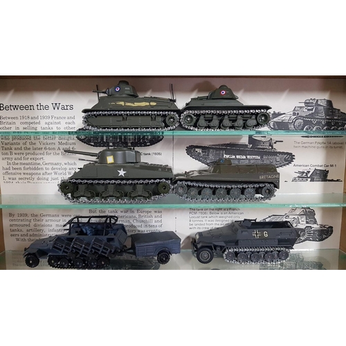 82 - Display Cabinet with Collection of Vintage Solido Die Cast World War II Tanks and Other Military Mac... 